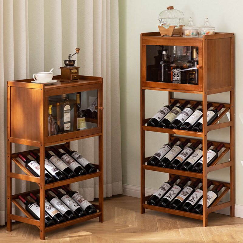 Home Bar Shelf - 固体竹ワインラック 3/4 段フロア自立型ストレージワインホルダーディスプレイぐらつき防止棚キッチンバー用
