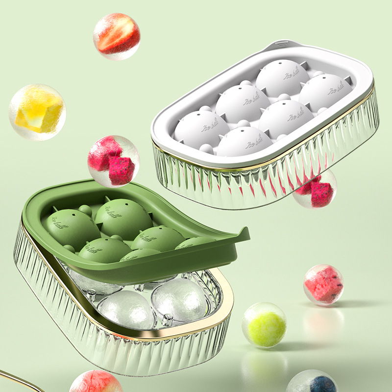 Ice Mold Sphere - 大容量球形アイスボックス新しいシリコーン製氷格子型食品グレード家庭用製氷型カバー付き丸型製氷格子型