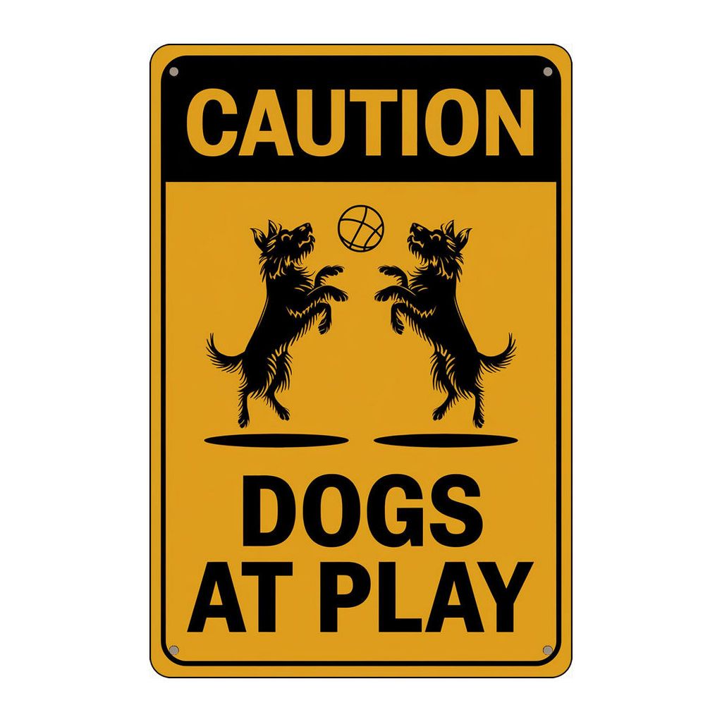 Home Bar Word - ヴィンテージメタルティンサイン「Careful Playing Dog」 - 8x12インチ ブラックエッジ
