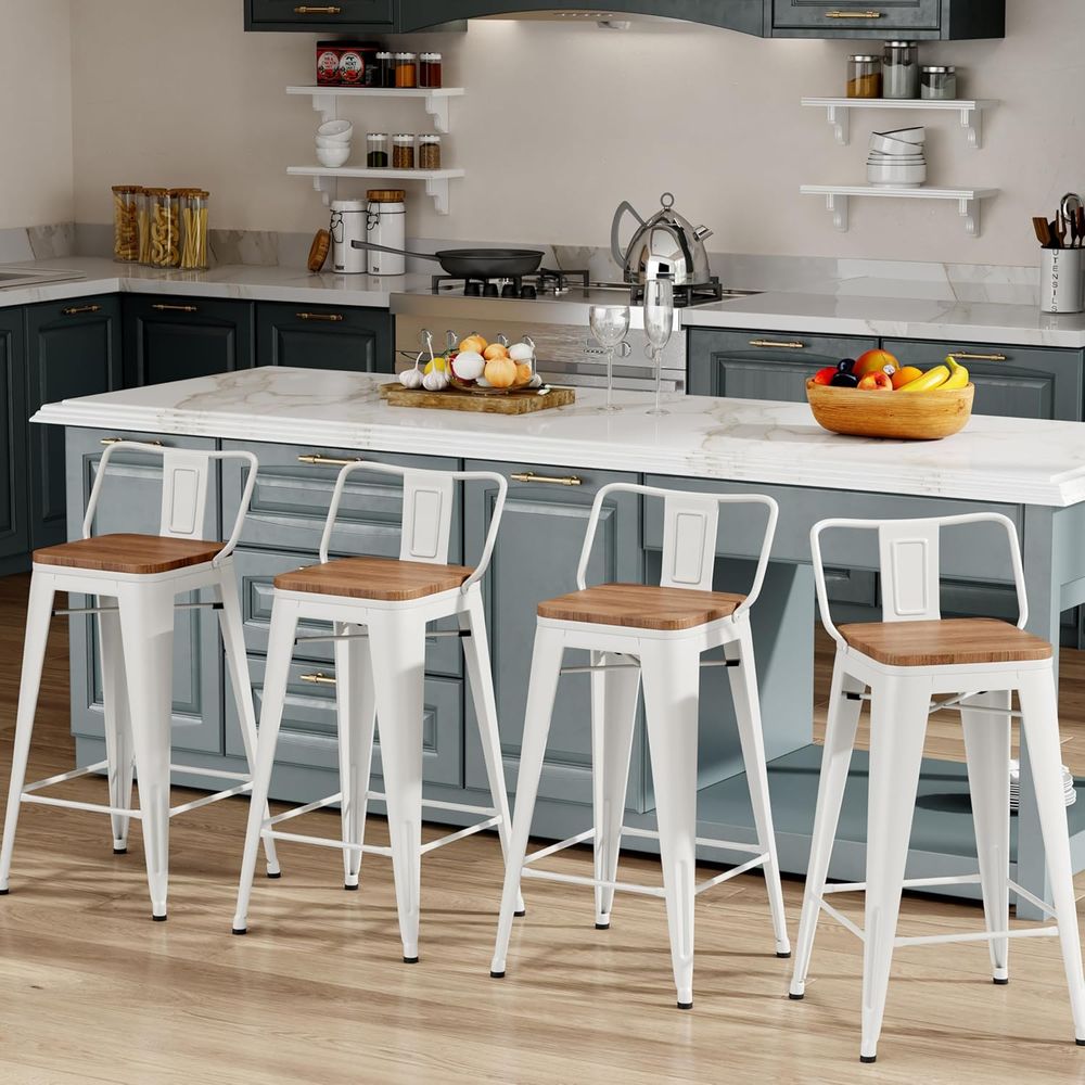 Home Bar Stools - 26インチ バースツール4脚セット 工業用メタルバースツール カウンター高さ バースツール 背もたれ付き
