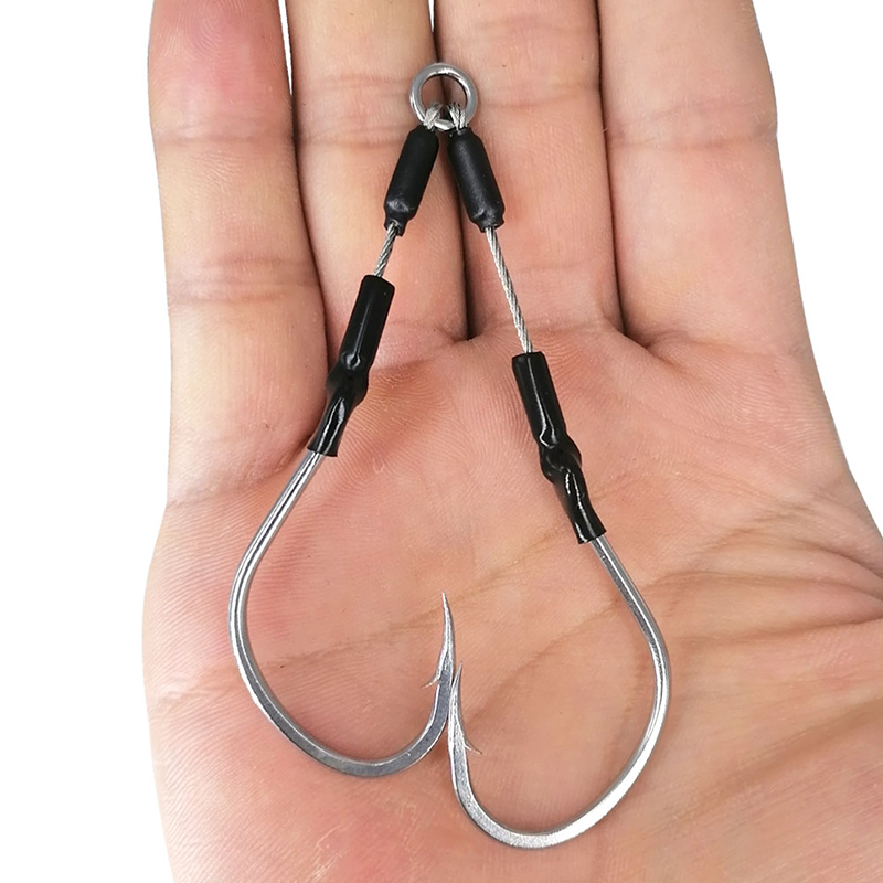 Jigger Double Sided - Bkk-ステンレス鋼の釣り針,塩水用のギア,ダブルベルト付き,バッグあたり2ペア