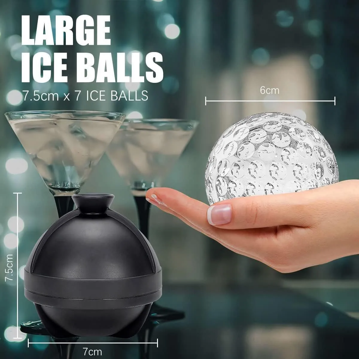 Ice Mold Sphere - 食品グレードシリコン製アイスボールメーカー 3D野球 ゴルフ ホッケー型 内蔵漏斗付き 簡単取り出し