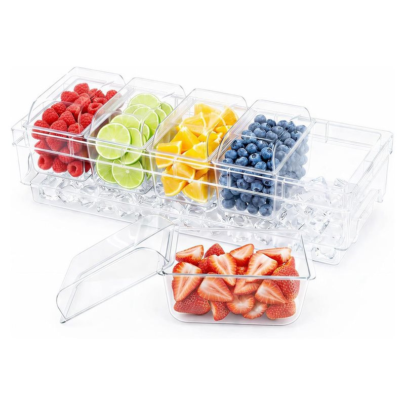 Garnish Tray Set - AB66-冷蔵調味料容器、タコスバーサービングセット、パーティー用アイスガーニッシュトレイ、バー用品、透明サービングプラッター