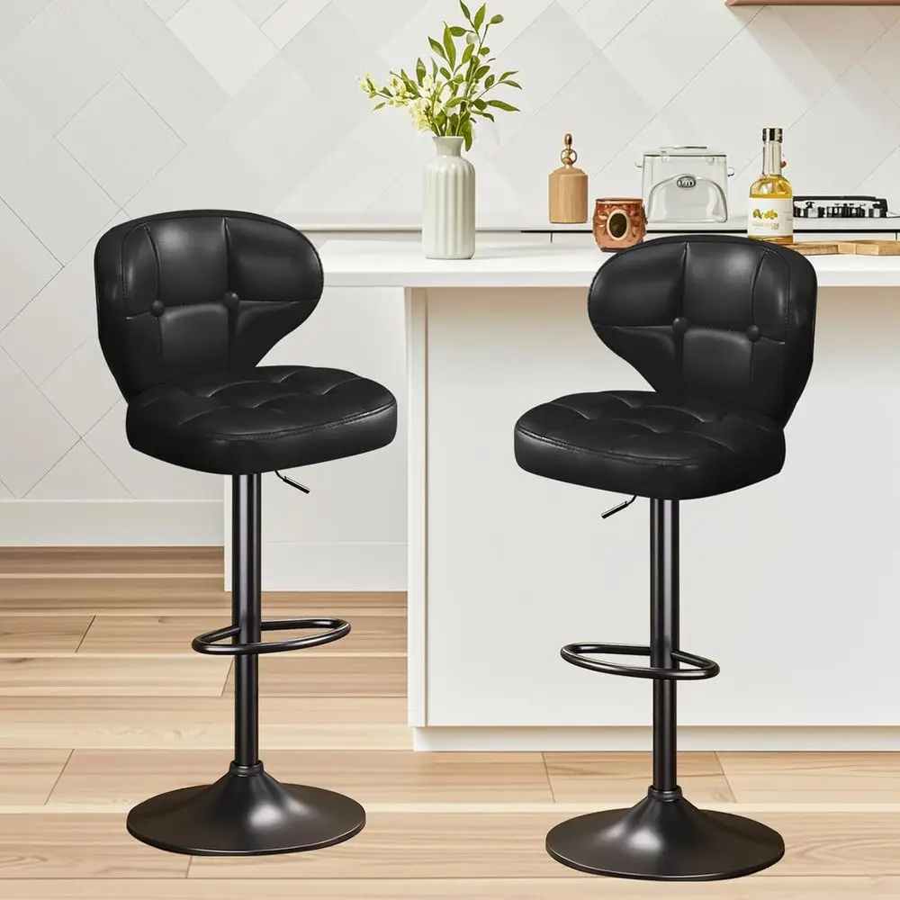 Home Bar Stools - 調節可能な回転バースツール2脚セット、背もたれとフットレスト付き、キッチンアイランド、ビストロ、カフェ、家庭用 - ブラック