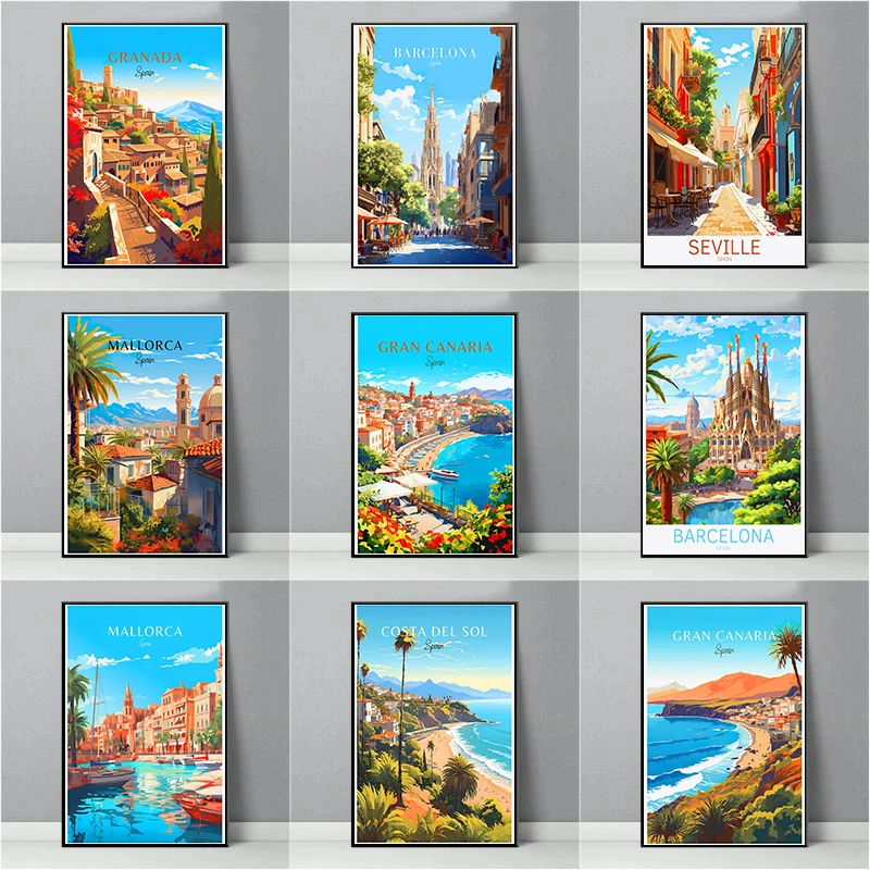 Home Barcelona - スペイン旅行ポスターパリグランカナリアバルセロナマドリードグラナダキャンバス絵画壁アート画像リビングルームの家の装飾用