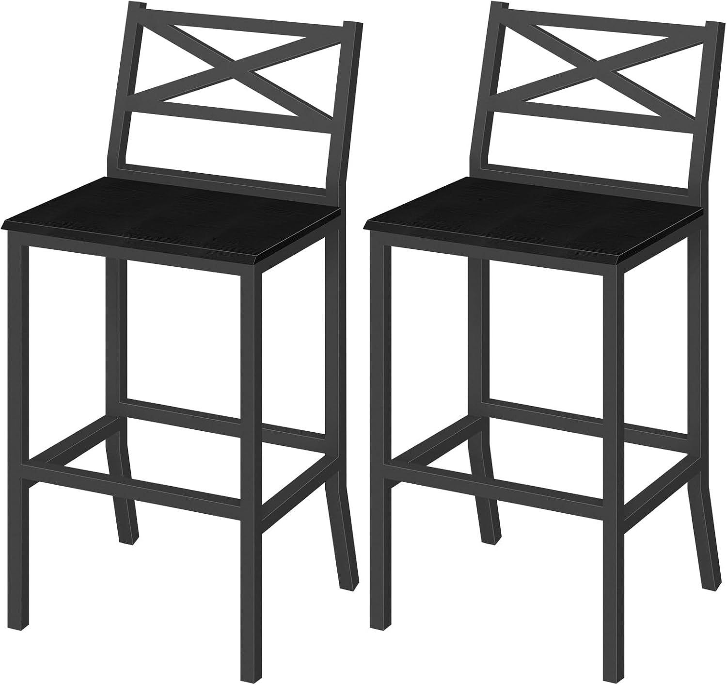 Home Bar Stools - バースツール、背もたれとフットレスト付きバーチェア2脚セット、高さ26インチのカウンターバースツール、キッチン朝食バーチェア、組み立て簡単、ダイニングルーム用、ブラック BAHB0901N1