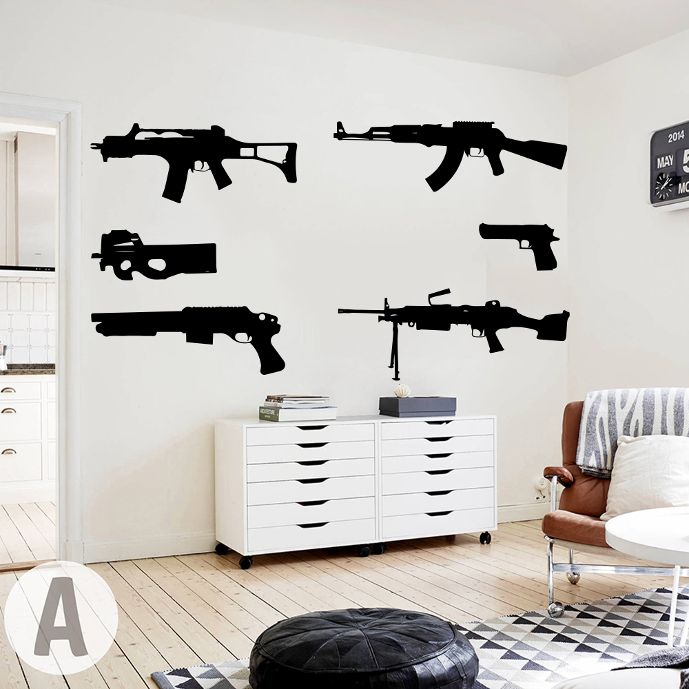 Smoking Gun Kit - ウォールガン6個セット,男の子と女の子のための部屋の装飾,47,47インチ,ミリタリースタイル,寝室,プレイルーム,ビニール,家の装飾