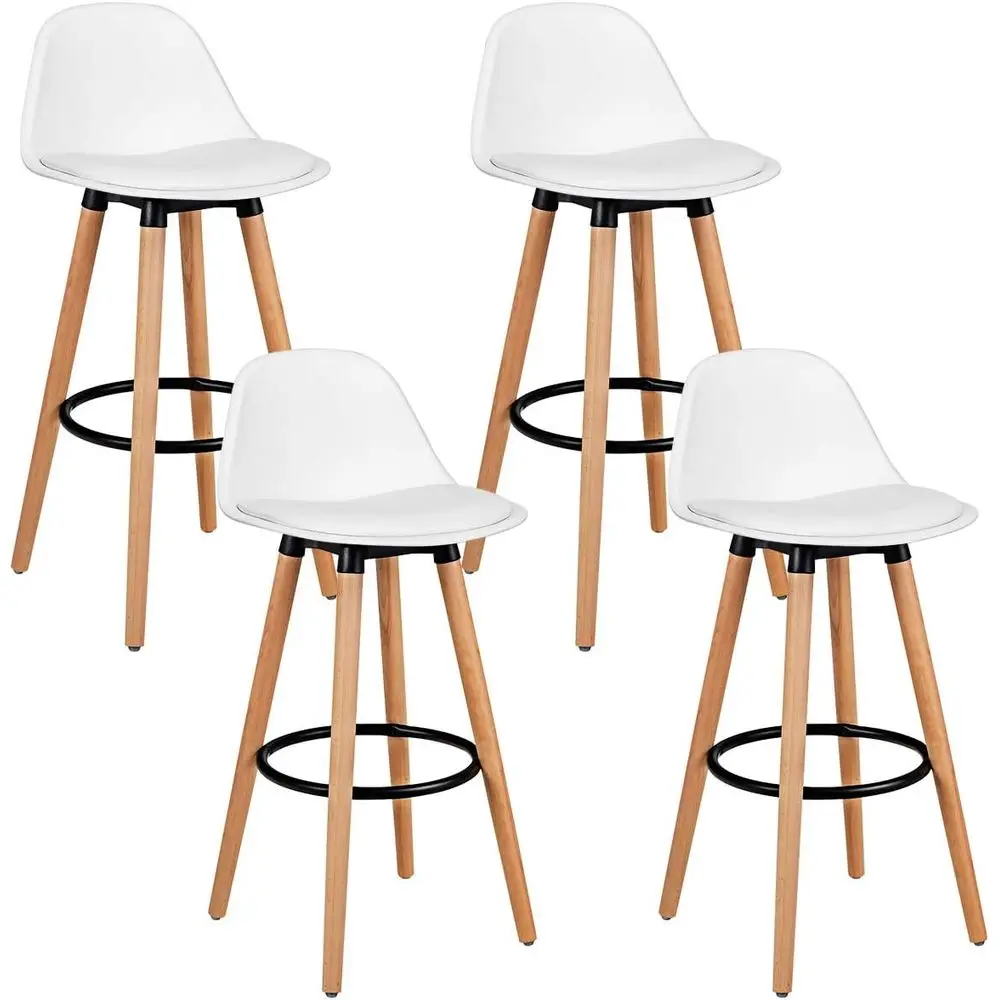 Home Bar Stools - PUレザーシート付きバースツール4脚セット、高さ調節可能、湾曲した背もたれ、家庭やダイニングホール用（ホワイト）