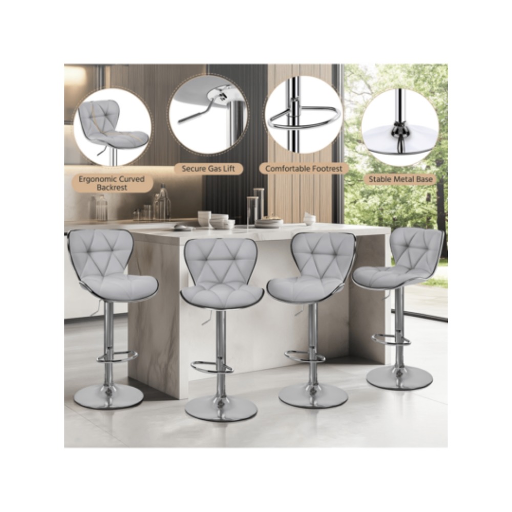 Home Bar Stools - 高さ調節可能なバースツール2脚セット、曲線状の背もたれとフットレスト、滑り止めベース付き、家庭用キッチン、ダイニング、屋外用