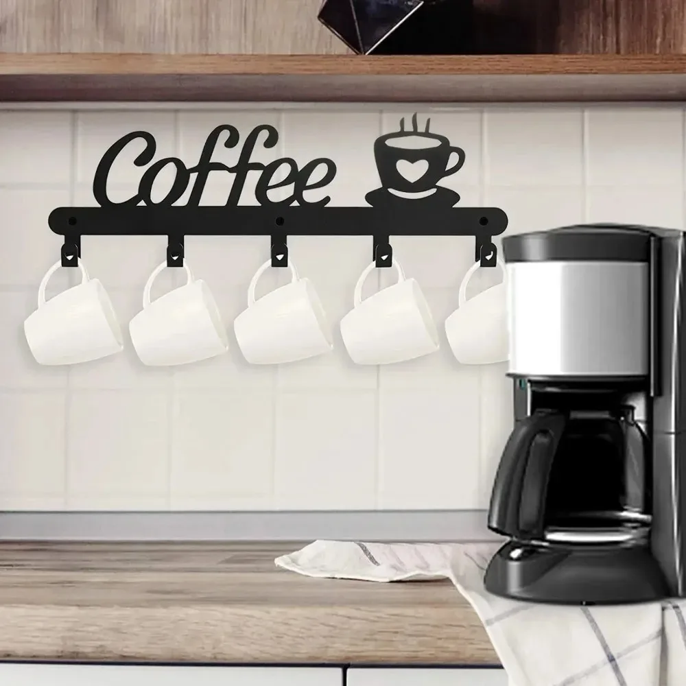 Home Bar Word - コーヒーメタルマグホルダー 壁掛け式 鉄製コーヒーカップフックラック コーヒー文字サイン 壁飾り キッチン