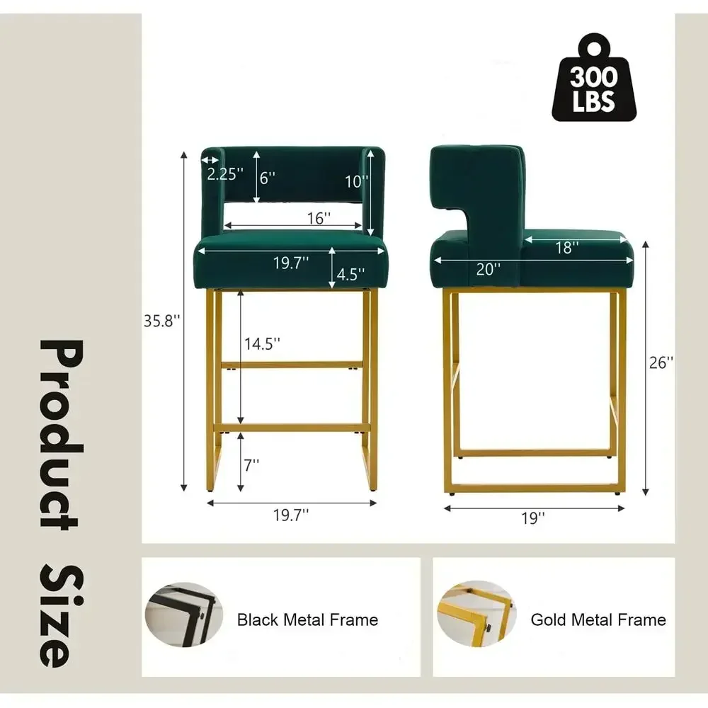 グリーンベルベットのバースツール2脚セット、ゴールドの金属製 - Home Bar Stools のレビューと価格