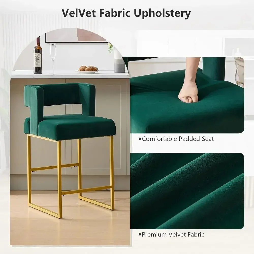 グリーンベルベットのバースツール2脚セット、ゴールドの金属製 - Home Bar Stools のレビューと価格