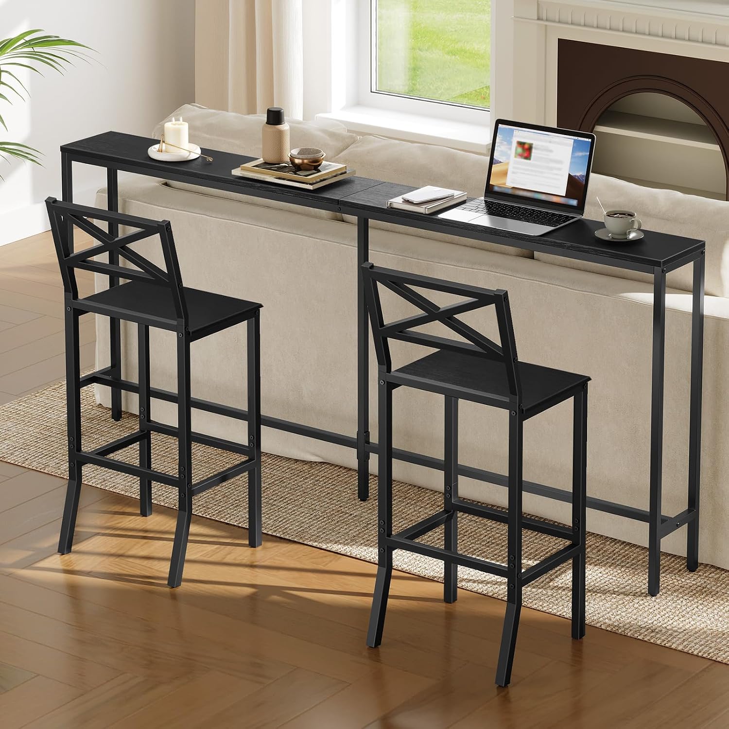バースツール、背もたれとフットレスト付きバーチェア2脚セット - Home Bar Stools のレビューと価格