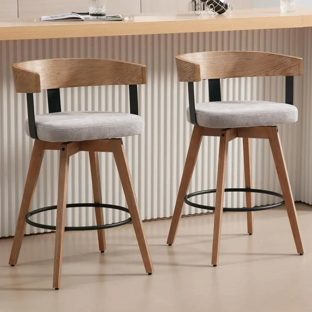 26グレーのリネン張りカウンターハイトバースツール2脚セット - Home Bar Stools のレビューと価格