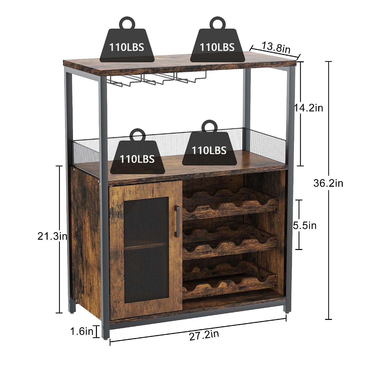 モダンな36インチブラウンバーキャビネット、メッシュドアとガ - Home Bar Shelves のレビューと価格