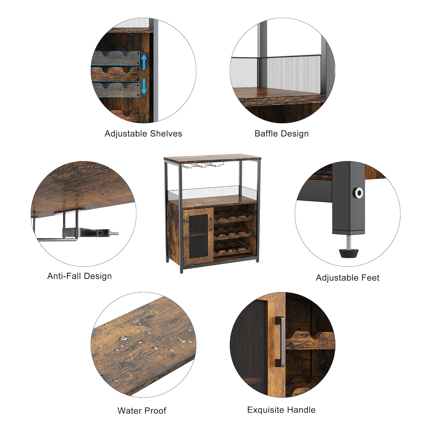 モダンな36インチブラウンバーキャビネット、メッシュドアとガ - Home Bar Shelves のレビューと価格