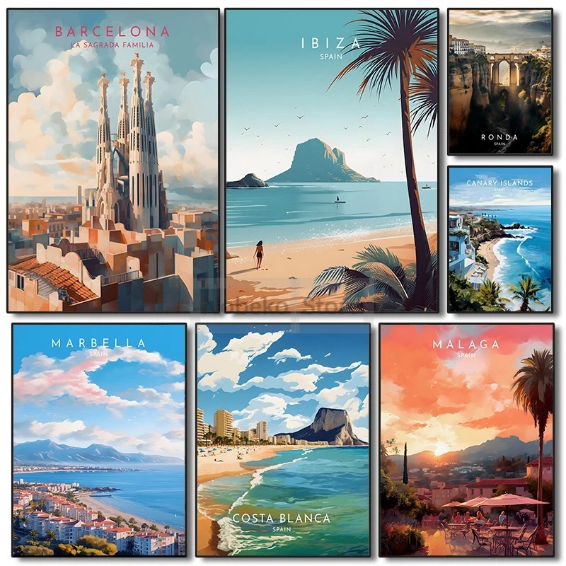 スペイン旅行ポスターバルセロナマラガイビサロンダランサロテ水 - Home Barcelona のレビューと価格