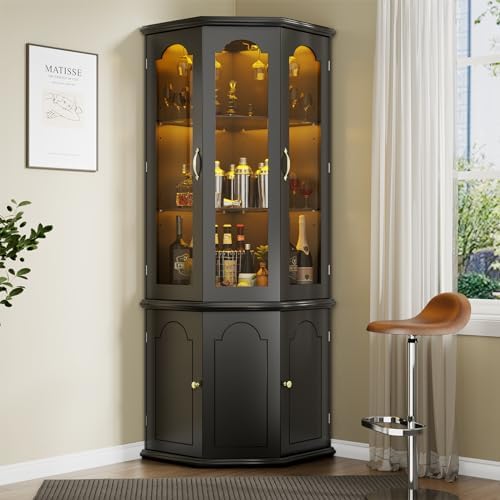 コーナーバーキャビネット（LEDライト付き）、強化ガラス扉と - Home Bar Shelf のレビューと価格