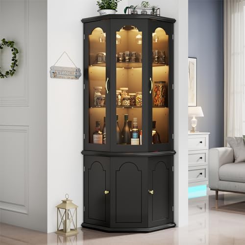 コーナーバーキャビネット（LEDライト付き）、強化ガラス扉と - Home Bar Shelf のレビューと価格