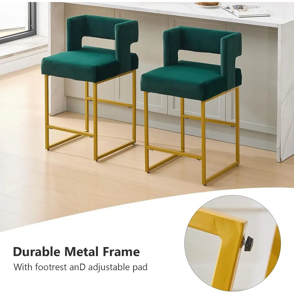 グリーンベルベットのバースツール2脚セット、ゴールドメタルの - Home Bar Stools のレビューと価格