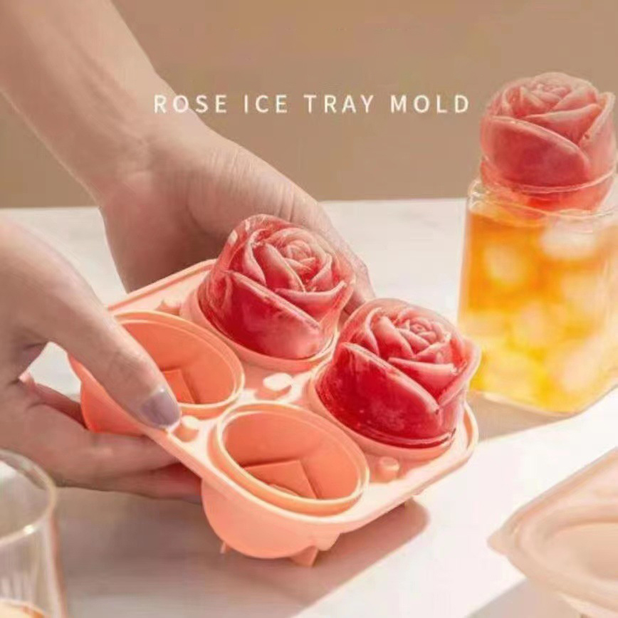 3Dローズシリコン製アイスモールド、4穴アイスキューブトレイ - Ice Mold Sphere のレビューと価格