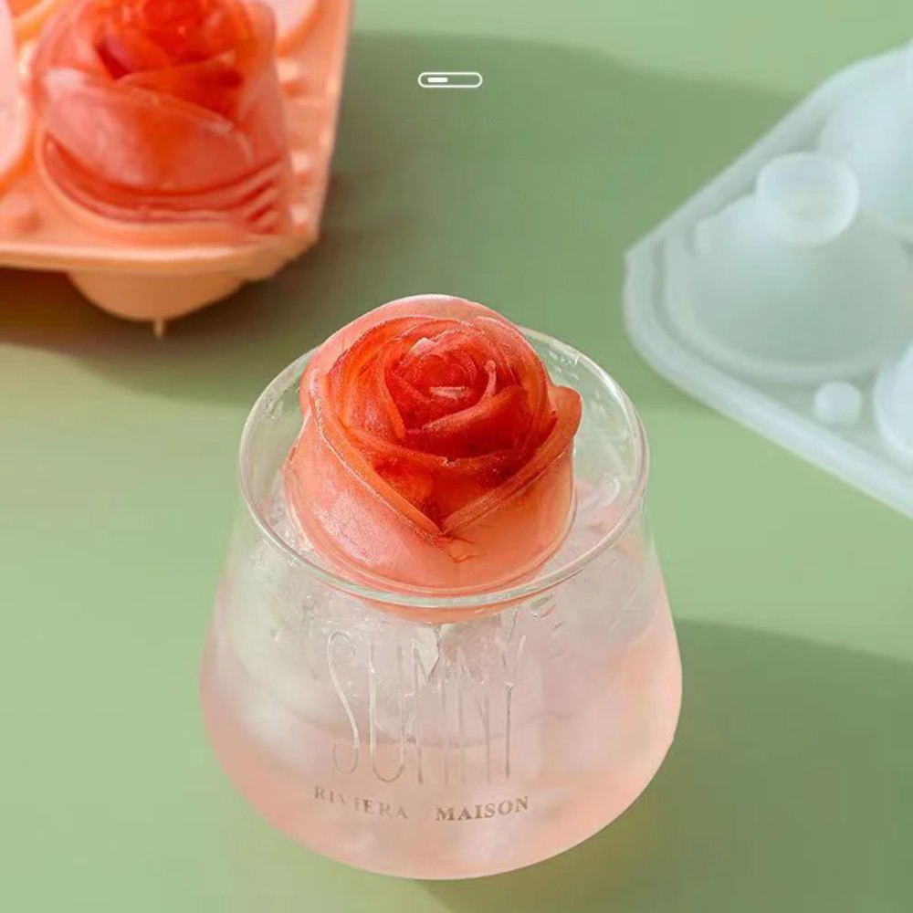 3Dローズシリコン製アイスモールド、4穴アイスキューブトレイ - Ice Mold Sphere のレビューと価格