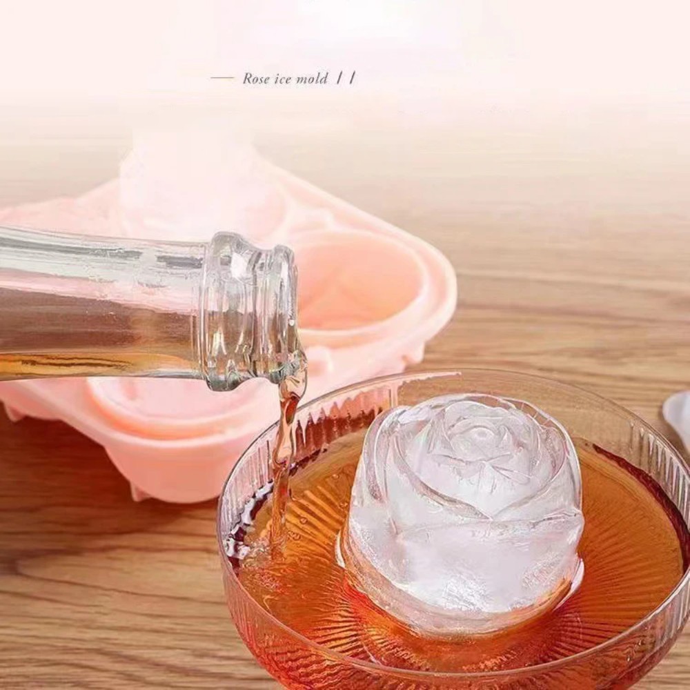 3Dローズシリコン製アイスモールド、4穴アイスキューブトレイ - Ice Mold Sphere のレビューと価格